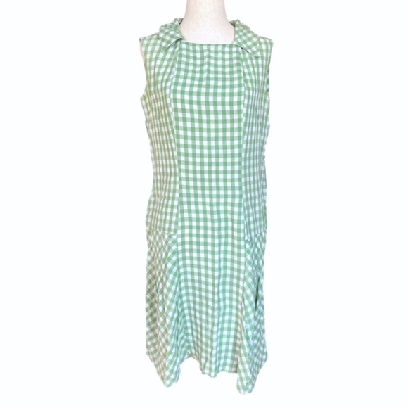 Vintage 60s Royal Miss Green Gingham Sundress Drop Waist Cottagecore Mod - Picture 8 of 8